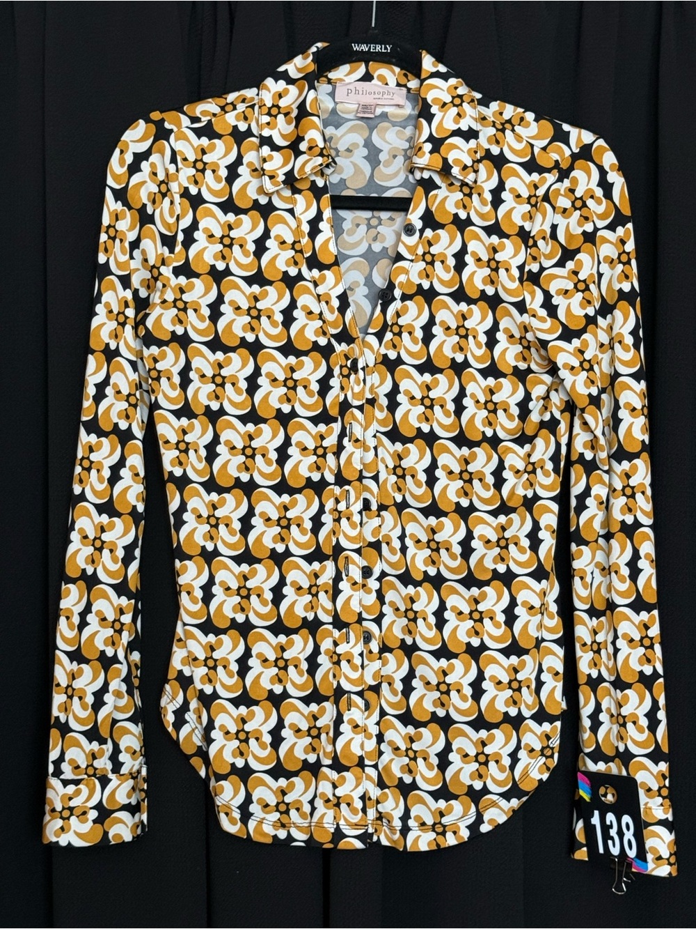 Philosophy Black, White and Mustard Floral Geometric Button-Down Shirt